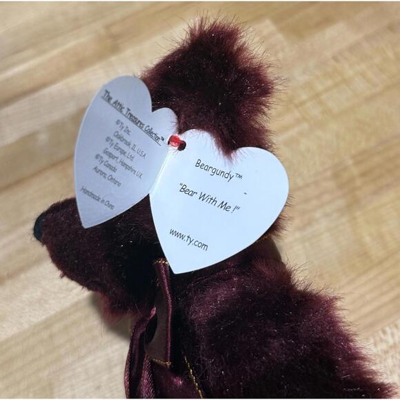 Vintage 1993 TY The Attic Treasures Collection Beargundy 8" Jointed Plush Bear - Picture 2 of 3